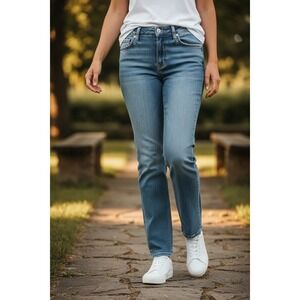 Womens XXL Blue Denim Jeans Straight Leg Embellished Pockets Casual‎ Everyday